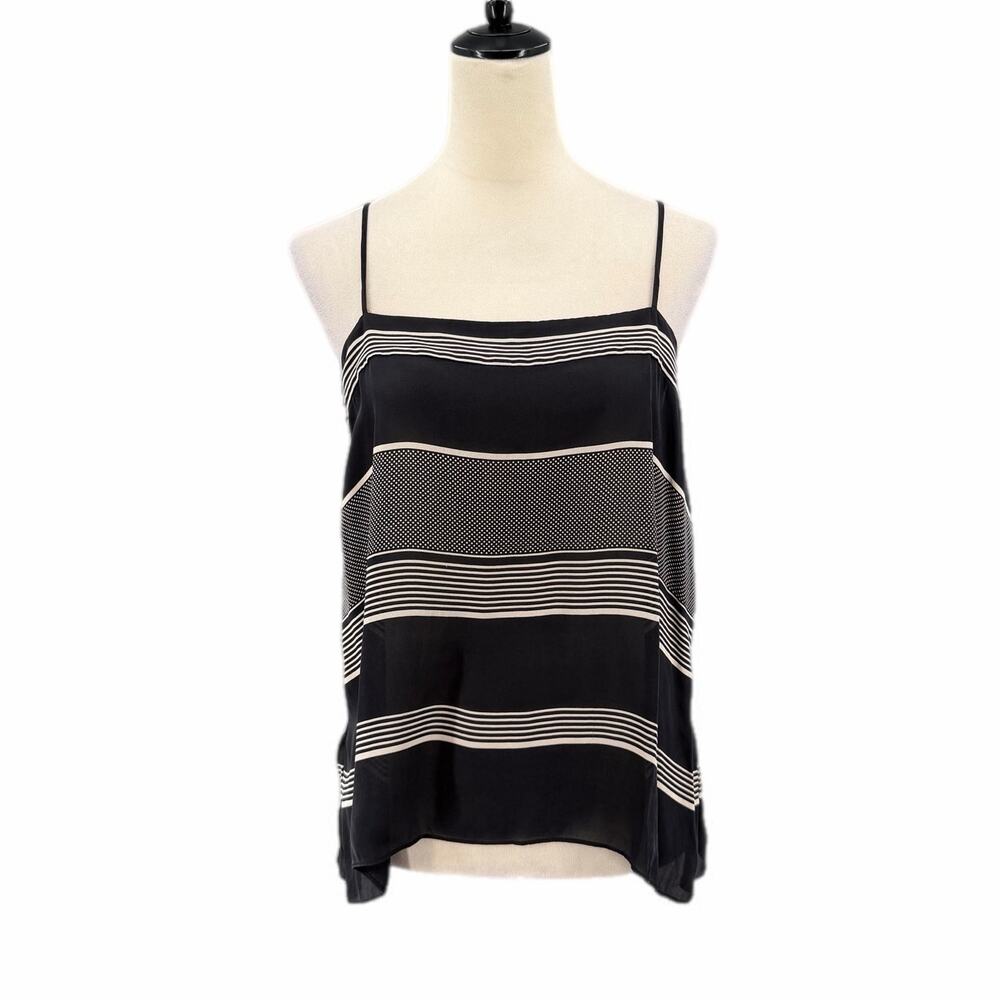 Vince Black White Striped 100% Silk Minimalist Casual Simple Chic Cami Tank Top